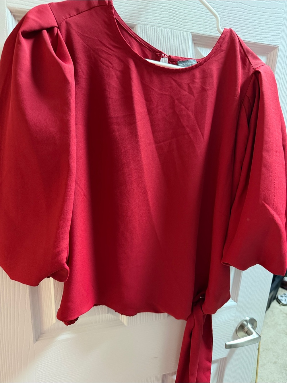 Vince Camuto Crimson Side-Tie Puff Sleeve Blouse
